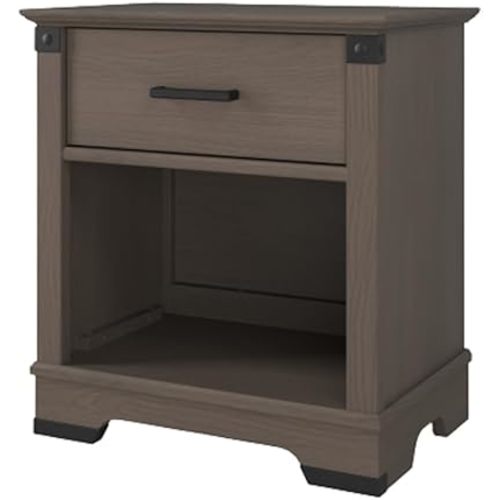 Child Craft Redmond Nightstand, 23" W Rustic Nursery Nightstand with Drawer and Open Shelf, Metal Accents, Dapper Gray