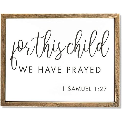 Farmlyn Creek Christian Wall Art, Scripture Sign, Nursery Wall Decor for Baby Room, Playroom, or Religious Home Accent, Bible Verse with 1 Samuel 1 27 For This Child We Have Prayed, 15x11.75 Inch