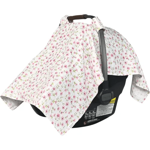 MOZAH Baby Car Seat Cover - Pink Floral Leaves - 100% Organic Muslin - Soft, Breathable and Lightweight, Baby Infant Car Seat Essentials