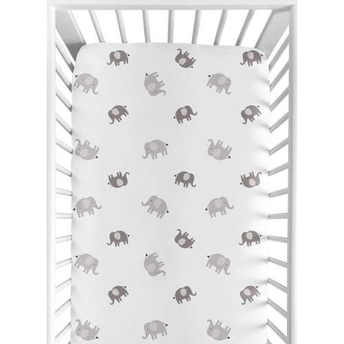 Sweet Jojo Designs Boho Elephant Grey White Fitted Crib Sheet