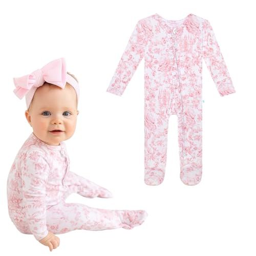 Posh Peanut Footie Pajamas for Baby Girls  Sleepers in Ultra-Soft Viscose from Bamboo with 2-Way Zipper & Ruffle Trim