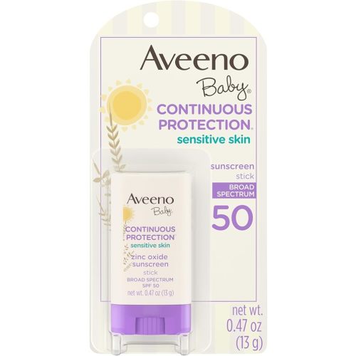 Aveeno Baby Continuous Protection Mineral Sunscreen Stick for Sensitive Skin with Broad Spectrum SPF 50 Protection for Face & Body, Naturally Sourced 100% Zinc Oxide, Travel Size, 0.47 oz