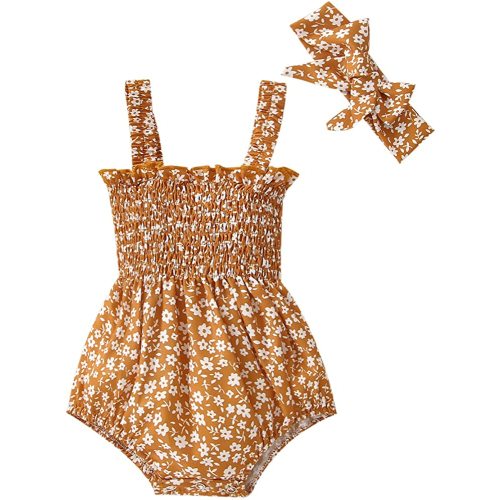 Meihuida Newborn Baby Girl Sleeveless Rompers Summer Clothes Cotton Bodysuit with Headband