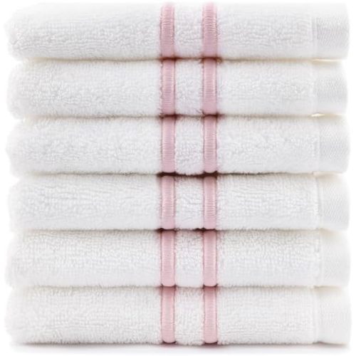 Maisonette Loft Baratta Egyptian Cotton Turkish Hand Towels - Soft Absorbent Washcloths for Face - Ideal Quick Dry Small Towel Wash Cloth Set for Bathroom (13" x 13", 6 Pack) - Dusty Rose Striped