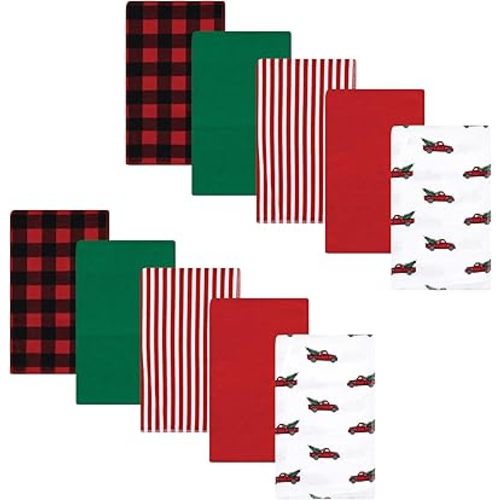 Hudson Baby Unisex Baby Cotton Flannel Burp Cloths, Christmas Tree Truck, One Size