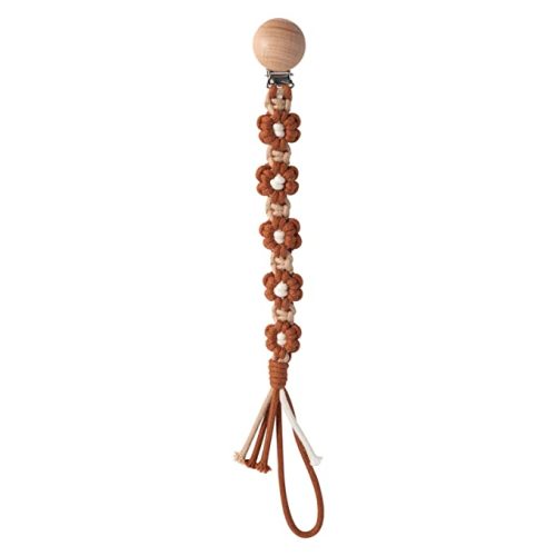 Symbolife Pacifier Clip for Boys Girls Floral Daisy Macrame Paci Clip Pacifier Holder Leash Boho Wooden Clips Handmade Braided Cotton Unisex Baby Shower Birthday Gift Christmas Gift - 1 pack - Caramel Style