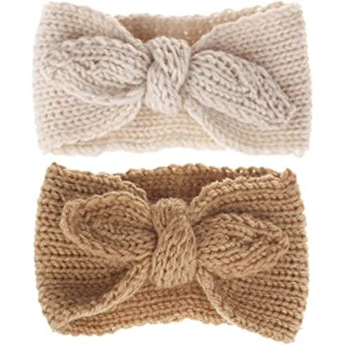 Turban Headband Baby Girl - Warm Rabbit Knot Hair Band Wrap Newborn Toddler Children 2Pcs (Brown+Beige, One Size)
