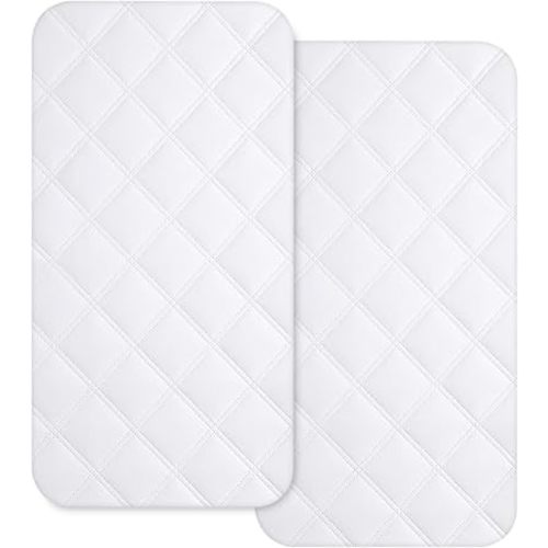 Yoofoss Waterproof Bassinet Mattress Pad Cover 2 Pack Fit for Rectangle Bassinet Mattress, Baby Bassinet Mattress Protector for Boys and Girls 34X19in