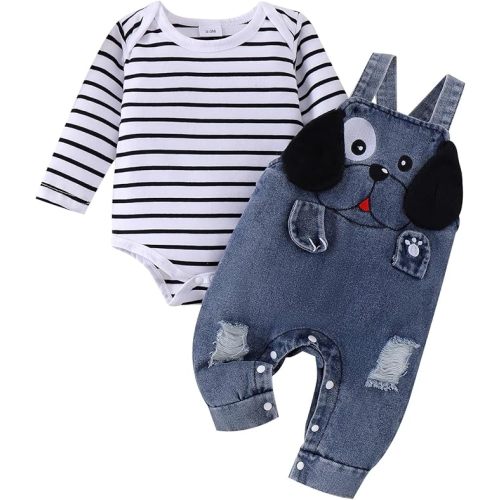 Baby Boy Clothes Newborn Long Sleeve Romper Cartoon Animal Jeans Suspender Overalls Jumpsuit Fall Outfits 0-18 Months