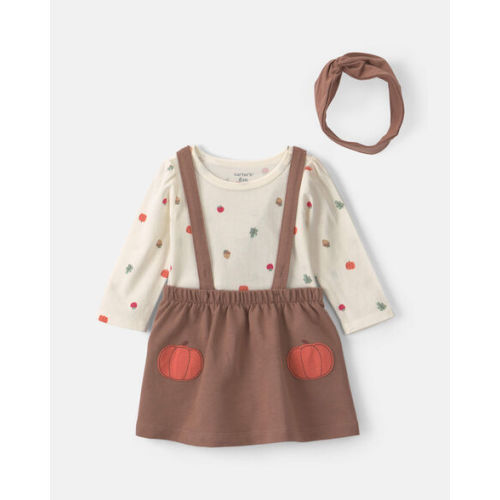 Baby Girl 3-Piece Thanksgiving Long-Sleeve Dress Set - Cream/Brown | Carter's