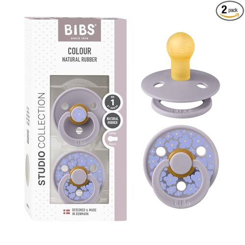 BIBS Pacifiers - Studio 2 Pack | Round Nipple Baby Pacifier | BPA Free Natural Rubber Latex Soother | Made in Denmark | Size 0+ Months | Jasmine Blush
