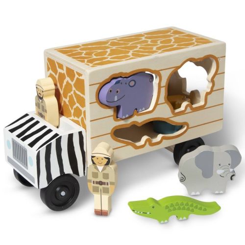 Melissa & Doug Animal Rescue Shape-Sorting Truck - Wooden Toy With 7 Animals and 2 Play Figures: Fine Motor Skills for Kids