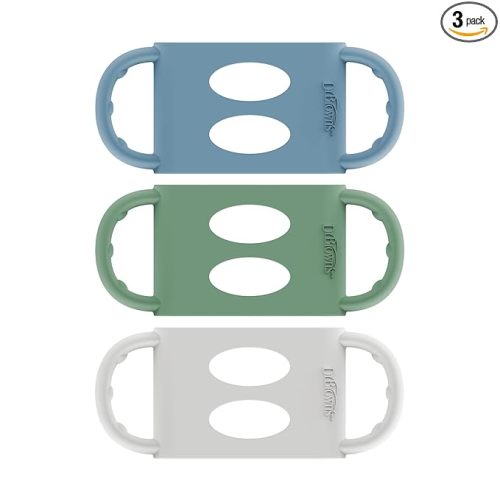 Dr. Brown’s Milestones 100% Silicone Baby Bottle Handles, Wide-Neck, Light Blue, Green, Gray, 3 Pack, 4m+