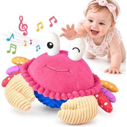 Pink Crawling Crab Toy, Interactive Musical Plush Gift