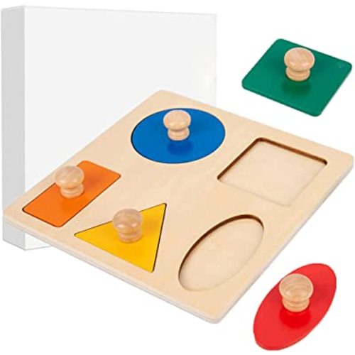 Montessori Multi Shape Wooden Puzzle Toy Baby Toddler First Jumbo Wood Peg Educational Basic (5 Geometry Shape)