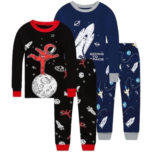 Little bety Boys 4 Piece Cotton Pajamas Long Sleeve Toddlers Pjs 24M-12Year