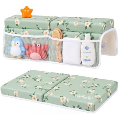 URMYWO Bath Kneeler and Elbow Rest Pad Set (Green-Flower)