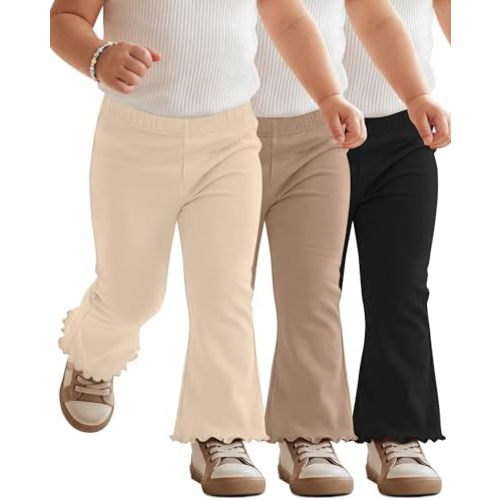 3 Pack Flare Pants for Baby Girls Toddler Lightweight Straight Leg Bell Bottoms Infant Stretchy Ruffle Leggings