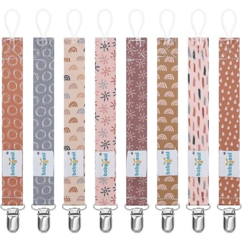 babygoal Baby Rainbow Pacifier Clips, 8 Pack Binky Paci Holder Clips for Baby Boys and Girls Fits Most Pacifiers and Binkies 8PBM25-B