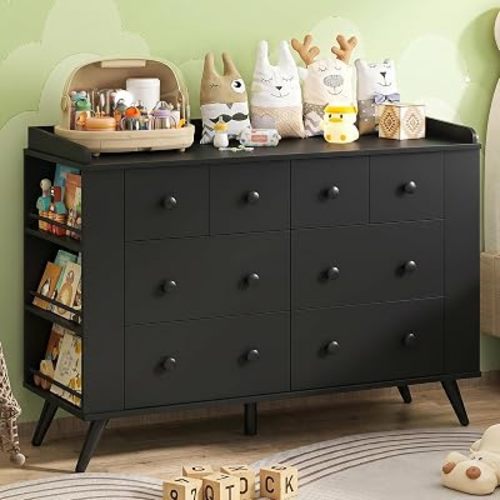 Vabches White Baby Dresser, Kids Dresser Cabinet with 8 Drawers, Black