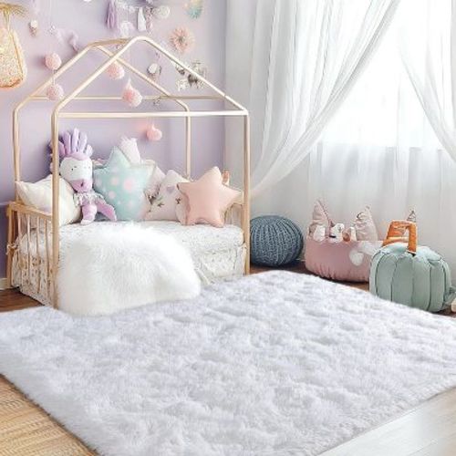 Super Soft Shaggy Area Rugs Fluffy Carpet, Modern Plush Area Rug for Living Room Bedroom Kids Room White 4x6 ft