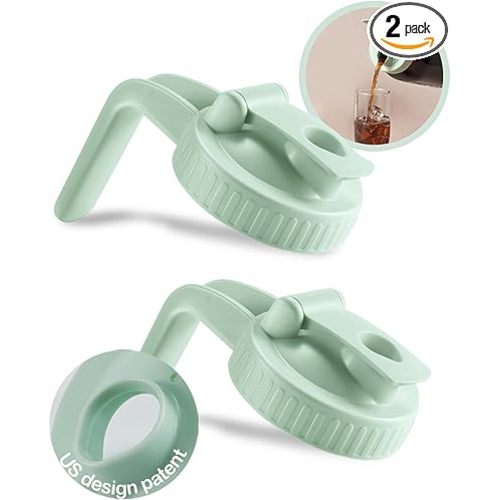 2 Pack Wide Mouth Mason Jar Lids V-Shaped with Handle, Mason Jar Pour Spout Lid with Extended Flip Lid Easy to Open, Airtight Leak Proof and Durable