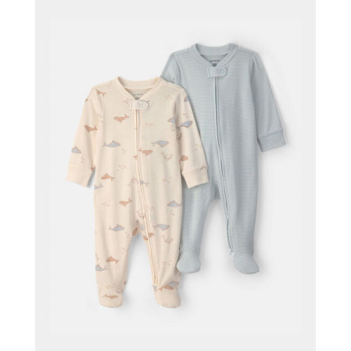 Baby 2-Pack Whale Striped 100% Cotton 2-Way Zip Sleep & Play Pajamas - Blue/Ivory | Carter's