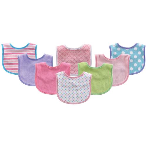 Luvable Friends Baby Girl Cotton Terry Bibs 8pk, Pink, One Size - Pink - One Size
