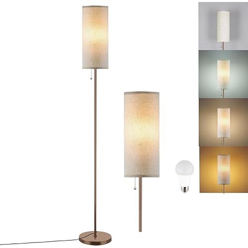 Floor Lamp for Living Room, Modern Standing Lamps with Lampshade, Minimalist Tall Lamp with Chain Switch for Living Room, LED Bulb Included (Beige+Brown)