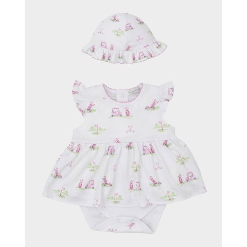 Girl's Fairway Foursome Bodysuit Dress & Hat Set | 3-6 Months