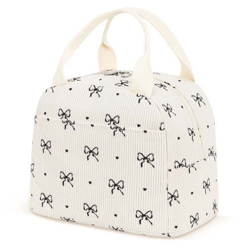 Inosoo Stylish Insulated Tote Lunch Bags for Women – Perfect for School or Work, Black Bow