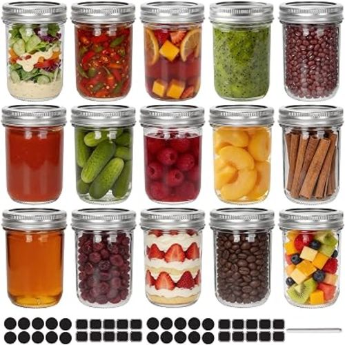 8 oz Wide Mouth Glass Mason Jar with Airtight Lids and Bands 15 Pack