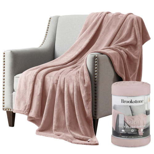 Brookstone Nap Plush Throw Blanket for Couch | Warm & Super Soft Blanket with Unmatched Heavy, Dense, and Ultra-Comfy Throw | Luxurious Drape, for Mom, Cozying Up on a Sofa,Chair | Blush
