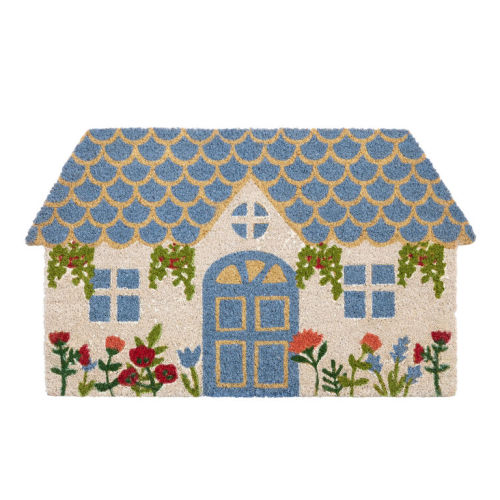 Multicolor Floral Cottage Shaped Coir Doormat