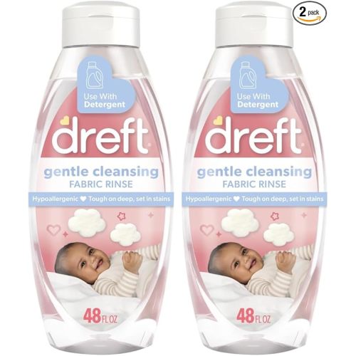 Dreft Baby Gentle Cleansing Fabric Rinse,48 fl oz,Dermatologist Tested on Sensitive Skin,Odor Remover,(Pack of 2)