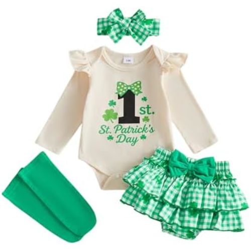 Baby Girl Football Outfit Rugby Print Romper Skort Stockings Headband 4Pcs