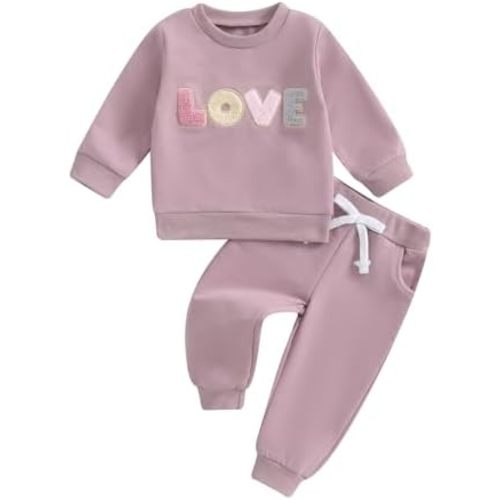 Baby Girl Clothes Newborn Infant Fall Winter Outfits Love Embroidery Long Sleeve Crewneck Sweatshirts Pants 0-24M