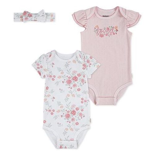 Newborn Baby Girls Huggies Babywear Floral Ruffle 2-Pack Bodysuits & Headband 3-Piece Set