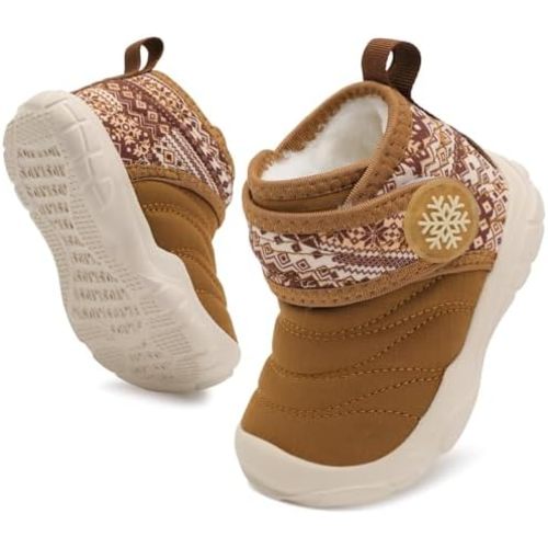 BARERUN Barefoot Baby Boys Girls Boots Warm Winter House Shoes for Toddler Girls Boys Waterproof Fleece Kids Snow Boots Faux Fur Infant Booties Walking Shoes for Indoor Outdoor