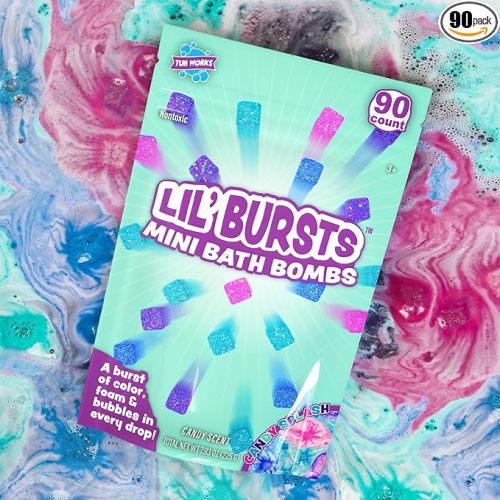 Tub Works® Lil' Bursts™ Mini Bath Bombs for Kids, 90 Count, Candy Splash | Nontoxic | Tiny Kids Bath Bombs with A Burst of Color, Foam & Bubbles | Customize Toddler Bath with Colors | Create Tub Art