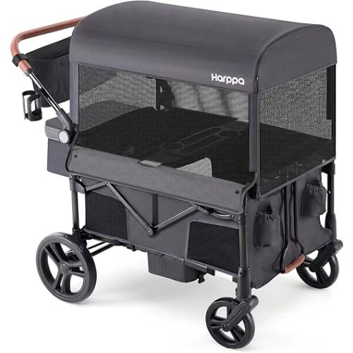 Harppa Remy 4 Seater Wagon Stroller, Foldable with Canopy for 4 Kids