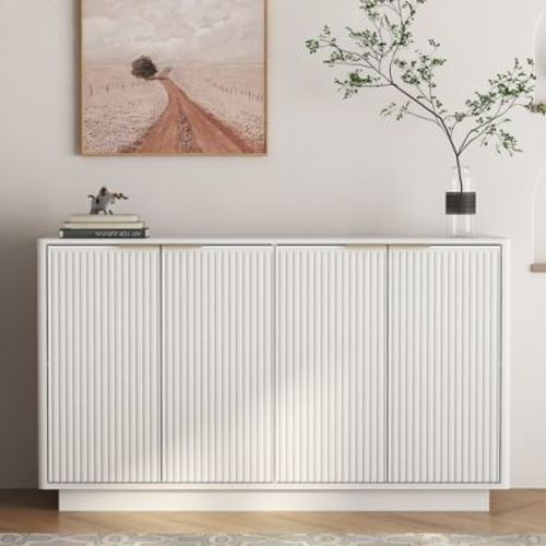 GDFStudio Nesi 55'' Modern Fluted Buffet Cabinet with 4 Doors and Adjustable Shelves, White