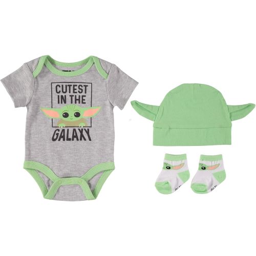 STAR WARS Yoda Baby Boys Bodysuit Bootie (Grey/Green/White, 0-6 Months)