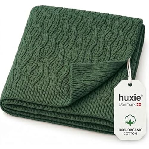 Knitted Organic Cotton Baby Blanket- Swaddle Blanket, 30" x 40" Soft Receiving Blanket for Newborn (-Forrest Green)
