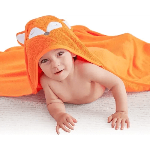 Touchat Hooded Baby Towels, Soft and Hypoallergenic Baby Bath Towels with Hood for Toddler Infant Newborn, Large and Absorbent Toddler Towels for Baby Boy Girl (Fox Kit, 35.1''x35.1'')