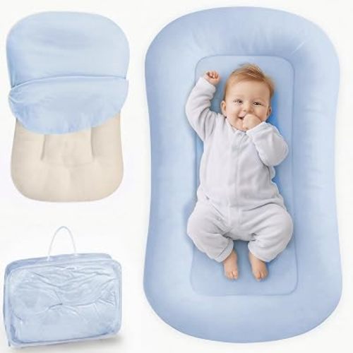 Infant Support Cushion - Baby Support Cushion for Newborn, 0-24 Months, Breathable Cotton Tummy Time Mat, Supervised Use, Portable Newborn Essentials for Home and Travel, ZumaBlue (Cover Included)
