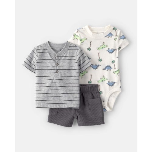 Baby Boy 3-Dinosaur Outfit Set - Grey/White | Carter's