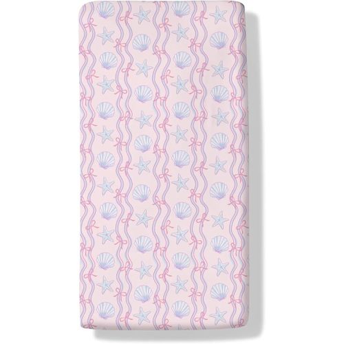 Pink Blue Coastal Baby Boys Girls Crib Sheets Cute Seashells Starfish Bows Striped Standard Crib Toddler Mattresses Summer Sea Ocean Beach Nursery Bedding Sheet Crib Mattress Sheets 28x52in