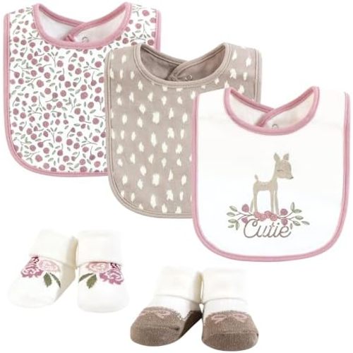 Hudson Baby Unisex BabyCotton Bib and Sock Set