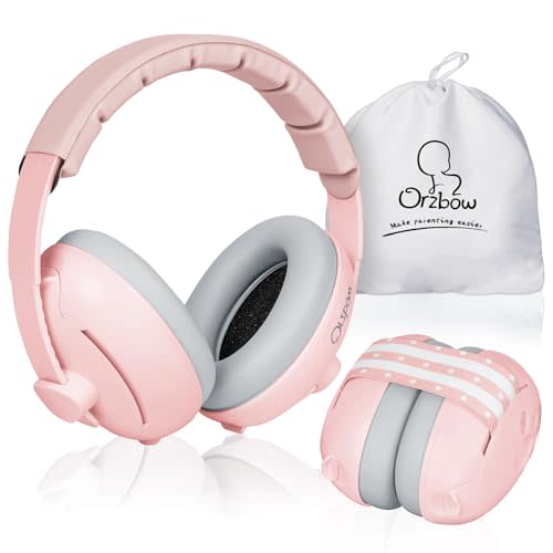 2-in-1 Baby Ear Muffs Noise Protection, Noise Cancelling Headphones for Babies up to 48 Months, Adjustable Infant Ear Protection with Non-Slip Band for Airplane Travel Sleep, Pink